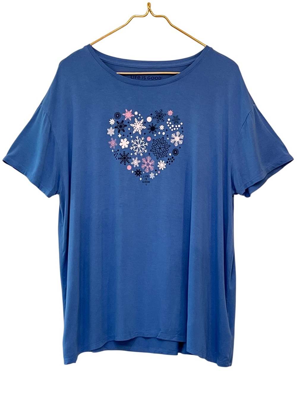 Life Is Good Snowflake Heart Graphic Sleep Tee Shirt Blue Size XL